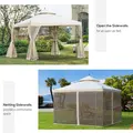Outsunny 3(M)x3(M) Garden Gazebo Double Top Outdoor Canopy Patio Event Party Wedding Tent Backyard Sun Shade with Netting - Cream White - 5