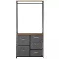 HOMCOM Chest of Drawers with Coat rack Steel Frame 5 Drawers  Bedroom Hallway Home Furniture Black Brown - 8