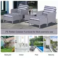 Outsunny 5 Pieces PE Rattan Garden Furniture Set with 10cm Thick Padded Cushions, Wicker Weave Outdoor Seating Chairs with 2 Armchairs, 2 Stools, Glass Top Table, Grey and White - 7