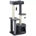 PawHut 100cm Cat Tree for Indoor Cats, Cat Tower Condo for Kittens with Cat House Sisal Scratching Posts, Hanging Ball Toys, Perches - Grey - 1