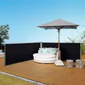 Outsunny 600 x 180 cm (HxL) Retractable Awning Double Canopy Side Privacy Protection Sun Shade Side Blind w/ Steel Frame Versatile Use In Garden Patio - Black - 2