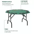 HOMCOM 8 Player Folding Games Poker Table with Chip Cup Holder Steel Base Felt Top Octagon Blackjack Green - 4