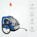HOMCOM 2 Seat Bike Trailer Bicycle wagon for Kids Child Steel Frame Safety Harness Seat Carrier Hitch Coupler Blue White 130 x 76 x 88 cm - 4