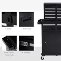 DURHAND Tool Chest 2 in 1 Metal Tool Cabinet Storage Box with 5 Drawers Pegboard Wheels 60x28x104.5cm Black - 7