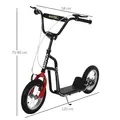 HOMCOM Teen Kick Scooter with Adjustable Handlebar, Inflatable Wheels, Two Brakes, Black - 3