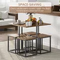 HOMCOM 5 Piece Dining Table and Chairs Set 4, Industrial Space Saving Table and Chairs with Metal Frame, Square Kitchen Table and Stools for Dining Room, Brown - 5