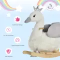 HOMCOM Kids Rocking Horse, Children Plush Ride On Swan Animal Rocker w/ Sound, Wood Base Seat, Safety Belt, Baby Toy Rocker for Toddler 18 - 36 Months, White and Grey - 7