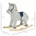 HOMCOM Kids Plush Rocking Horse w/ Sound Children Rocker Ride On Toy Gift 3-6 Years Grey - 3