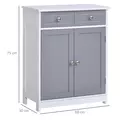kleankin 75x60cm Freestanding Bathroom Storage Cabinet Unit w/ 2 Drawers Cupboard Adjustable Shelf Metal Handles Traditional Style Grey White - 3