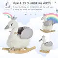 HOMCOM Kids Rocking Horse, Children Plush Ride On Swan Animal Rocker w/ Sound, Wood Base Seat, Safety Belt, Baby Toy Rocker for Toddler 18 - 36 Months, White and Grey - 5