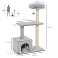 PawHut 96cm Cat Tree for Indoor Cats Condo Sisal Scratching Post Cat Tower Kitten Play House Dangling Ball Activity Center Furniture Grey - 3