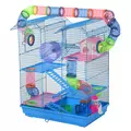 PawHut Hamster Cage, 5 Tier Carrier Habitat with Exercise Wheels Tunnel Tube Water Bottle Dishes House Ladder, Gerbil Cage for Dwarf Mice, Blue - 1