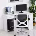 HOMCOM L-Shaped Corner Computer Desk w/ 2 Shelves Wide Worktop Keyboard Tray Drawer & CPU Stand Home Office Study Bedroom Furniture White - 7