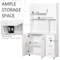 HOMCOM Kitchen Cupboard, 183cm Tall Storage Cabinet with Countertop, Sideboard with 3 Small Drawers, Flip Up Top Door, 3 Cabinet Doors and Open Shelves, 100W x 39.5D x 183.5H cm, White - 4