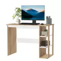 HOMCOM Computer Desk, Writing Desk with 3-Tier Storage Shelf, Work Table for Home Office, Study, Living Room, Oak and White - 1