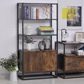 HOMCOM Industrial Bookshelf, Storage Shelf, Large Bookcase with 3 Open Shelves, Multifunctional Rack for Living Room, Office, Rustic Brown and Black - 2