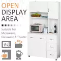 HOMCOM Kitchen Cupboard, 183cm Tall Storage Cabinet with Countertop, Sideboard with 3 Small Drawers, Flip Up Top Door, 3 Cabinet Doors and Open Shelves, 100W x 39.5D x 183.5H cm, White - 5