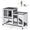 PawHut Wooden Indoor Rabbit Hutch Guinea Pig House Bunny Small Animal Cage W/ Wheels Enclosed Run 110 x 50 x 88 cm, Grey - 3