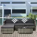Outsunny Rattan Garden Sofa Set, 4-Seater Wicker Sectional for Garden, Grey - 2