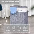 HOMCOM 100L Collapsible Natural Wood  Laundry Hamper Organizer Clothes Washing Basket Bin Storage Box w/Lid Removable Lining 52x32x63cm, Grey - 4