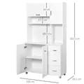 HOMCOM Kitchen Cupboard, 183cm Tall Storage Cabinet with Countertop, Sideboard with 3 Small Drawers, Flip Up Top Door, 3 Cabinet Doors and Open Shelves, 100W x 39.5D x 183.5H cm, White - 3