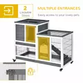 PawHut Wooden Indoor Rabbit Hutch Guinea Pig House Bunny Small Animal Cage W/ Wheels Enclosed Run 110 x 50 x 88 cm, Grey - 5