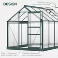 Outsunny 6 x 10ft Polycarbonate Greenhouse, Large Walk-In Green House with Slide Door and Window, Garden Plants Grow House with Aluminium Frame and Foundation, Dark Green - 4