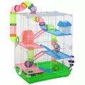 PawHut 5 Tier Hamster Cage Carrier Habitat w/ Exercise Wheels, Tunnel, Green - 1