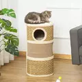 PawHut Cat Scratching Barrel Kitten Tree Tower for Indoor Cats Pet Furniture Climbing Frame Covered with Sisal and Seaweed Rope Cozy Platform Soft Plush - 8