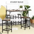 HOMCOM 5-Piece Breakfast Bar Table and Stools Set, Kitchen Bar Table Set with High Table and 4 Stools, Space Saving Compact Dining Furniture for Small Spaces, Rustic Brown - 5