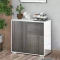 HOMCOM High Gloss Frame Sideboard, Side Cabinet, Push-Open Design with 2 Drawer for Living Room, Bedroom, Grey - 2