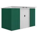 Outsunny 9ft x 4ft Metal Garden Shed, Outdoor Tool House with Foundation Kit, Ventilations and Double Doors, Deep Green - 1