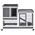 PawHut Wooden Indoor Rabbit Hutch Guinea Pig House Bunny Small Animal Cage W/ Wheels Enclosed Run 110 x 50 x 88 cm, Grey - 8