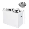 PawHut Raised Dog Bowls, with Storage, Two Stainless Steel Bowls, Elevated Base - White - 3