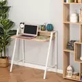 HOMCOM Writing Desk Computer Table Home Office PC Laptop Workstation Storage Shelf 84L x 45W cm White and Oak - 2