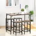 HOMCOM 5-Piece Breakfast Bar Table and Stools Set, Kitchen Bar Table Set with High Table and 4 Stools, Space Saving Compact Dining Furniture for Small Spaces, Rustic Brown - 2