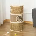 PawHut Cat Scratching Barrel Kitten Tree Tower for Indoor Cats Pet Furniture Climbing Frame Covered with Sisal and Seaweed Rope Cozy Platform Soft Plush - 2