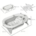 HOMCOM Foldable Baby Bathtub Set, Collapsible Bath Tub with Thermostatic Water Plug, Non-Slip Support, Cushion Pad, Drain Plugs, for Newborn to 3 Years - Offwhite - 3