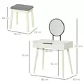 HOMCOM Modern Dressing Table with Round Mirror and Stool, Makeup Vanity Table with 2 Drawers for Bedroom, Living Room, 80 x 40 x 123 cm, White - 3
