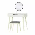 HOMCOM Modern Dressing Table with Round Mirror and Stool, Makeup Vanity Table with 2 Drawers for Bedroom, Living Room, 80 x 40 x 123 cm, White - 2
