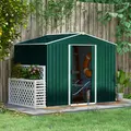 Outsunny 7.7 x 5.7ft Metal Garden Shed with Ventilation Slots and Sliding Doors, Galvanised Outdoor Tool Storage House, Green - 2