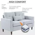HOMCOM 2 Seater Sofa with Spring Cushion, Fabric Sofa with Wooden Legs, Modern Love Seat for Living Room, 140cm Width Tufted Couch for Bedroom, Light Grey - 6