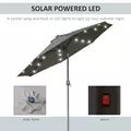 Outsunny 2.7m Patio Garden Umbrella Outdoor Parasol with Tilt Crank and 24 LEDs Lights (Grey) - 4