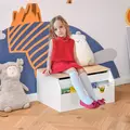 HOMCOM Wooden Kids Toy Box Children Storage Chest Organiser Book Slot Safety Hinge Playroom Furniture White - 9