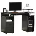 HOMCOM Computer Desk Office PC Table Workstation with Keyboard Tray, CPU Shelf, Drawers, Sliding Scanner Shelf, Black - 1
