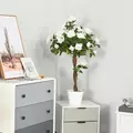 Outsunny Artificial Plants White Rose Floral in Pot, Fake Plants for Home Indoor Decor, 90cm - 1