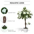 Outsunny Artificial Plants White Rose Floral in Pot, Fake Plants for Home Indoor Decor, 90cm - 4