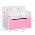 HOMCOM Kids Wooden Toy Box Children Storage Chest Bench Organiser Safety Hinge Bedroom Playroom Furniture Pink - 3