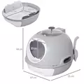 PawHut Cat Litter Box Toilet with Litter Scoop Enclosed Drawer, Front Entry Top Exit, Easy To Clean Grey - 3