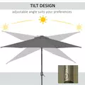Outsunny 2.7m Patio Garden Umbrella Outdoor Parasol with Tilt Crank and 24 LEDs Lights (Grey) - 5